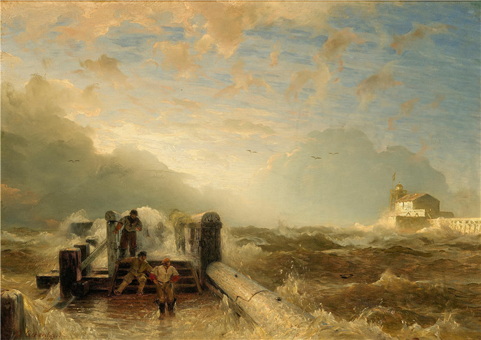 安德烈亚斯·阿肯巴赫(Andreas Achenbach)的画作-风暴在码头Sturm an der Mole 1877(1)