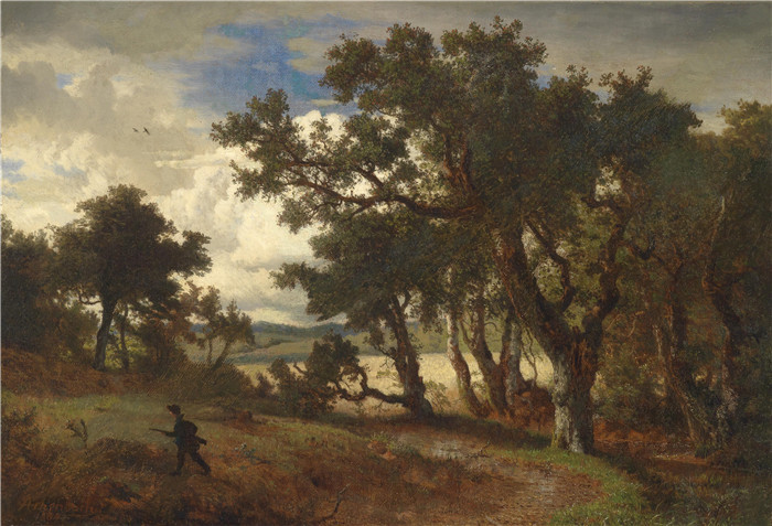 画作-风景中的猎人Jäger in Landschaft 1854