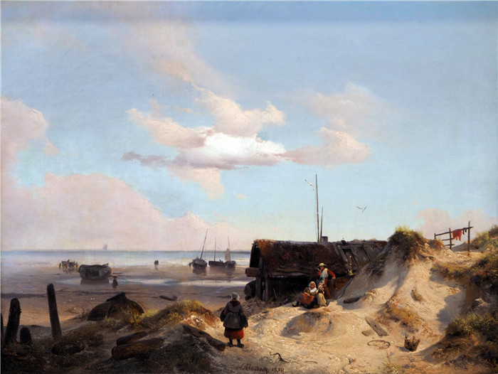 安德烈亚斯·阿肯巴赫(Andreas Achenbach)的画作-菲舍尔凯特在沙丘中