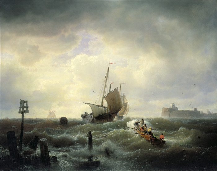 画作-海尔莱沃特斯吕伊港的入口Die Einfahrt zum Hafen von Hellevoetsluys