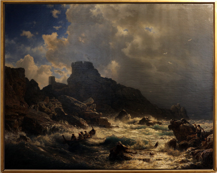 安德烈亚斯·阿肯巴赫(Andreas Achenbach)的画作-暴风雨天空下的动荡海面