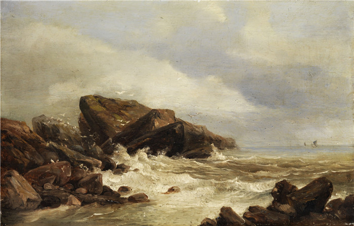 画作-海浪中的悬崖海岸Felsenküste in der Brandung