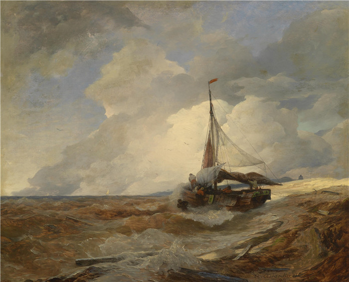 画作-遇险的渔船Fischerboot in Seenot 1893