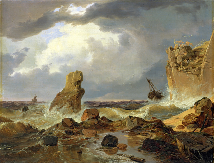 安德烈亚斯·阿肯巴赫(Andreas Achenbach)的画作-崎岖的海岸Felsige Küste
