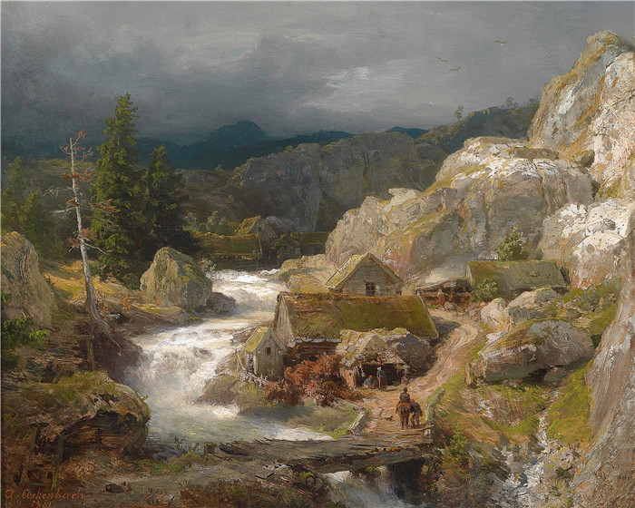 画作-山溪边的磨坊Mühle am Gebirgsbach (1861)
