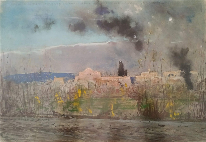 朱利奥·阿里斯蒂德·萨尔托里奥(Giulio Aristide Sartorio)的绘画-战争中的岑森村