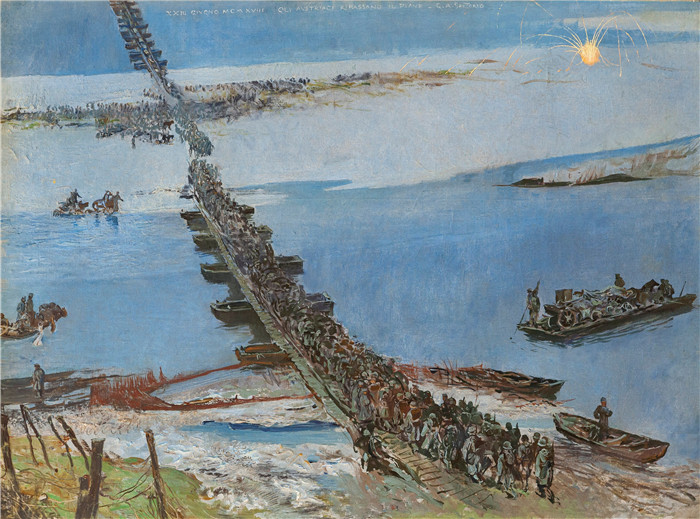 朱利奥·阿里斯蒂德·萨尔托里奥(Giulio Aristide Sartorio)的绘画-奥地利士兵通过重新渡过皮亚韦河撤退