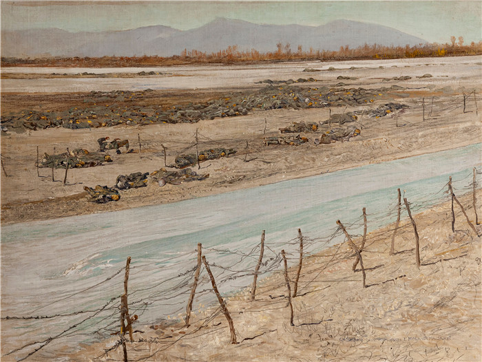 朱利奥·阿里斯蒂德·萨尔托里奥(Giulio Aristide Sartorio)的绘画-法加雷的亡灵岛The island of the dead in Fagarè (1917)
