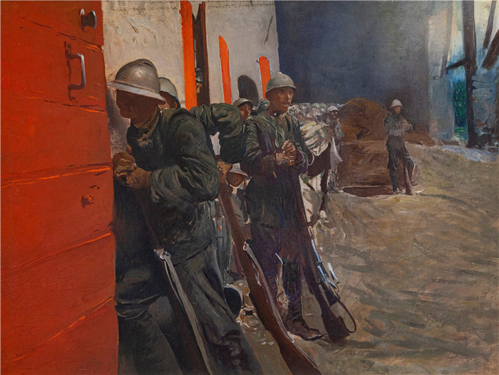朱利奥·阿里斯蒂德·萨尔托里奥(Giulio Aristide Sartorio)的绘画-轰炸期间前往贾维拉的路上