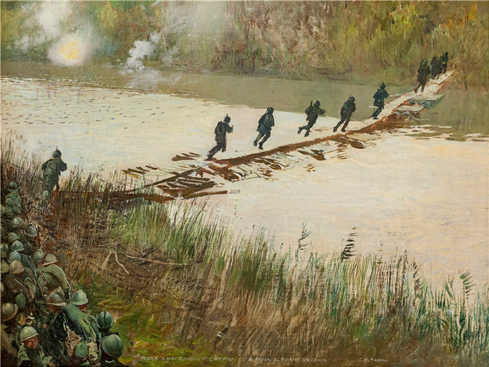 朱利奥·阿里斯蒂德·萨尔托里奥(Giulio Aristide Sartorio)的绘画-第81步兵团渡过皮亚韦河旧河