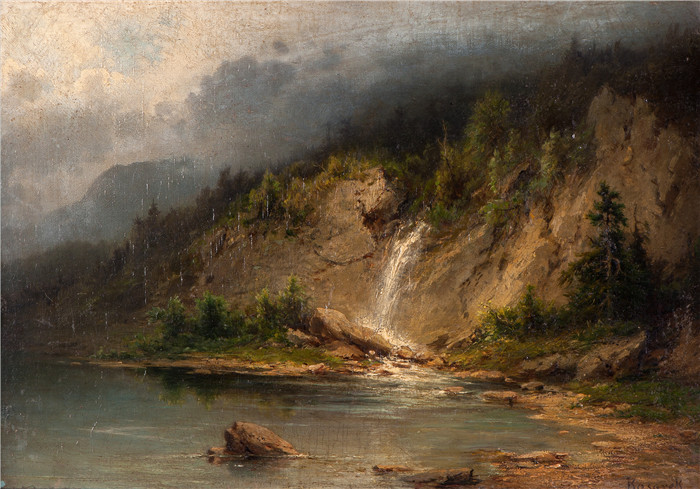 阿道夫·科萨雷克(Adolf Kosárek)作品-瀑布景观 Krajina s vodopádem