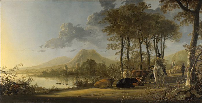 阿尔伯特·库普(Aelbert Cuyp)作品-骑士与农民的河流景观