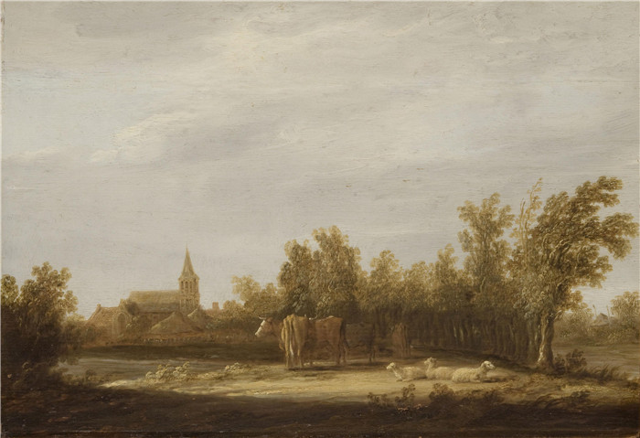 阿尔伯特·库普(Aelbert Cuyp)作品-牛羊风景Landscape with Cows and Sheep