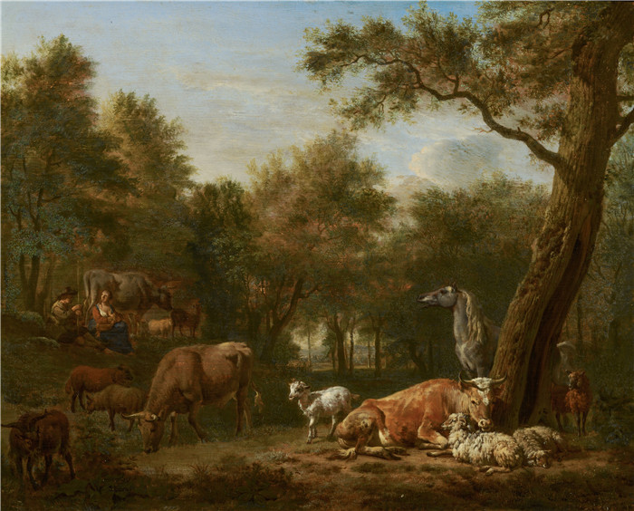 阿德里安·范·德·维尔德(Adriaen van de Velde)-带牛的森林景观