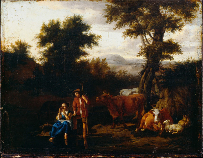 阿德里安·范·德·维尔德(Adriaen van de Velde)-农民和牛Peasants and Cattle