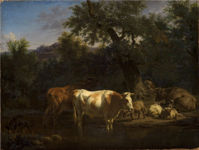 阿德里安·范·德·维尔德(Adriaen van de Velde)-牛和羊在森林