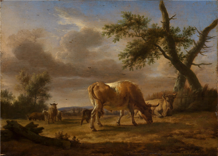 阿德里安·范·德·维尔德(Adriaen van de Velde)-放牧的牛和羊