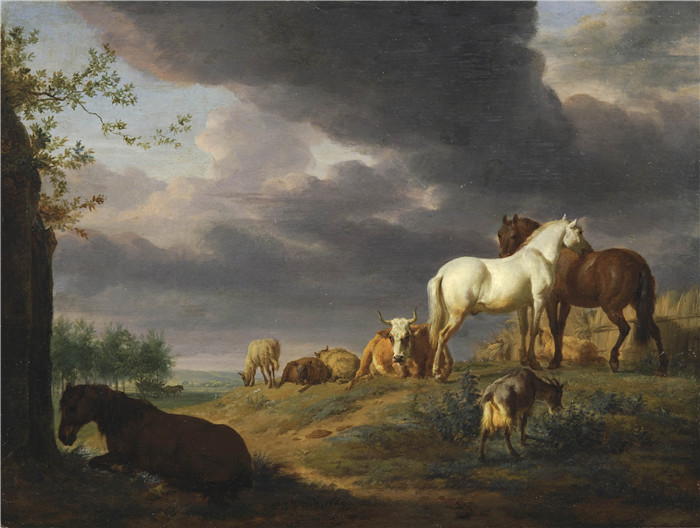 阿德里安·范·德·维尔德(Adriaen van de Velde)-马和牛的景观