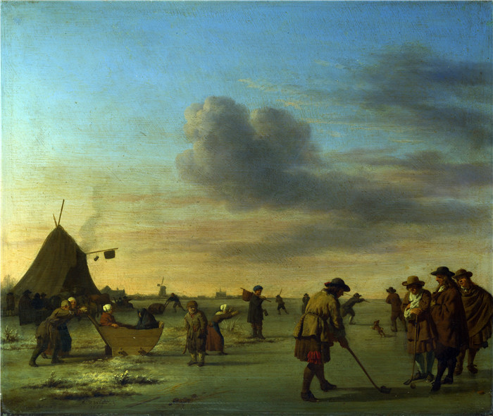 阿德里安·范·德·维尔德(Adriaen van de Velde)-哈勒姆附近的冰上高尔夫球手