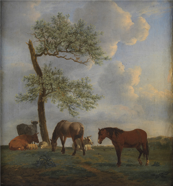 阿德里安·范·德·维尔德(Adriaen van de Velde)-马和牛的草坪