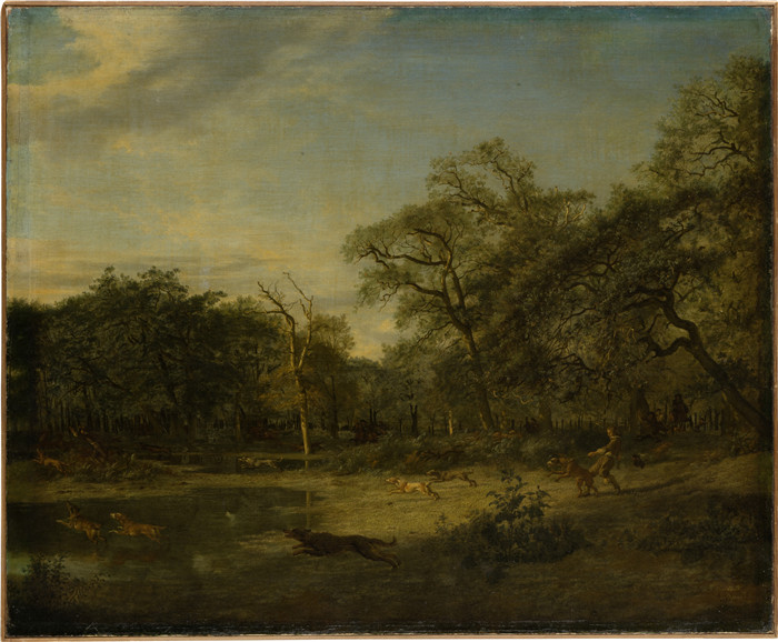 阿德里安·范·德·维尔德(Adriaen van de Velde)-沼泽森林景观中的猎鹿