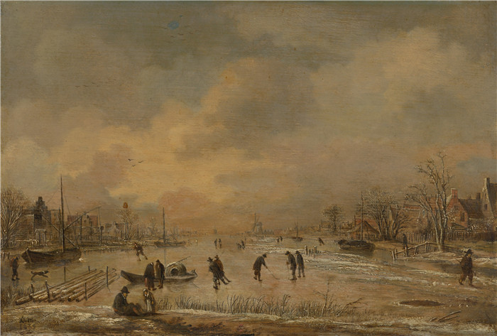 阿尔特·范德尼尔（Aert van der Neer）油画-冬季景观与房屋 Winter Landscape with Houses