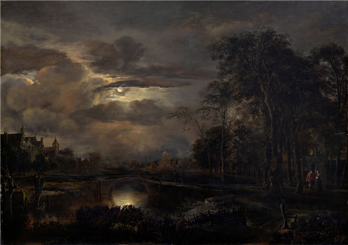 阿尔特·范德尼尔（Aert van der Neer）油画-带桥的月光景观 Moonlit Landscape with Bridge