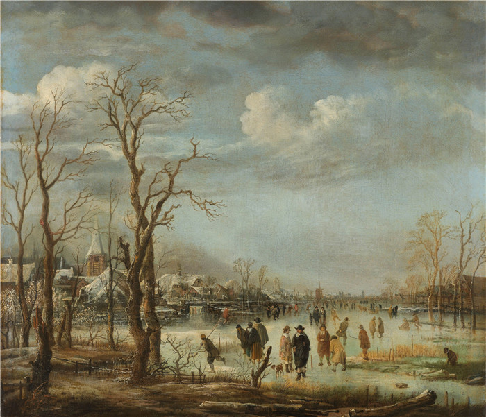 阿尔特·范德尼尔（Aert van der Neer）油画-冬季河景Riviergezicht bij winter