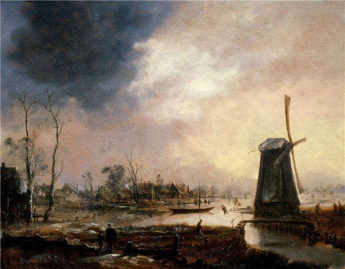 油画-风车下的冬日风景A Winter Landscape with a Windmill