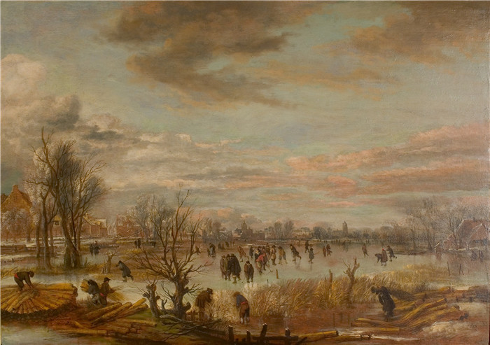 油画-冬天的风景 Winterlandschap met rietsnijders