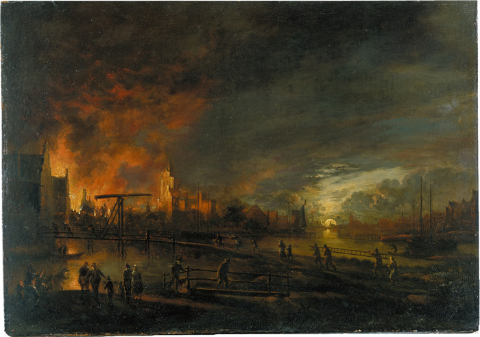 油画-荷兰城市夜间火灾 Nocturnal Fire in a Dutch City