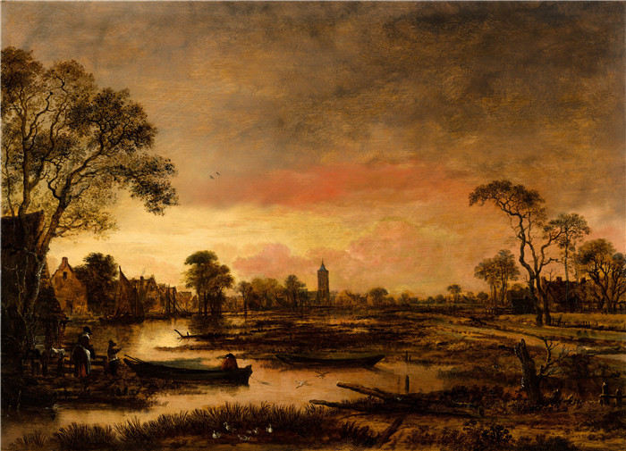 油画-河流景观River Landscape by Aert van der Neer Mauritshuis 912