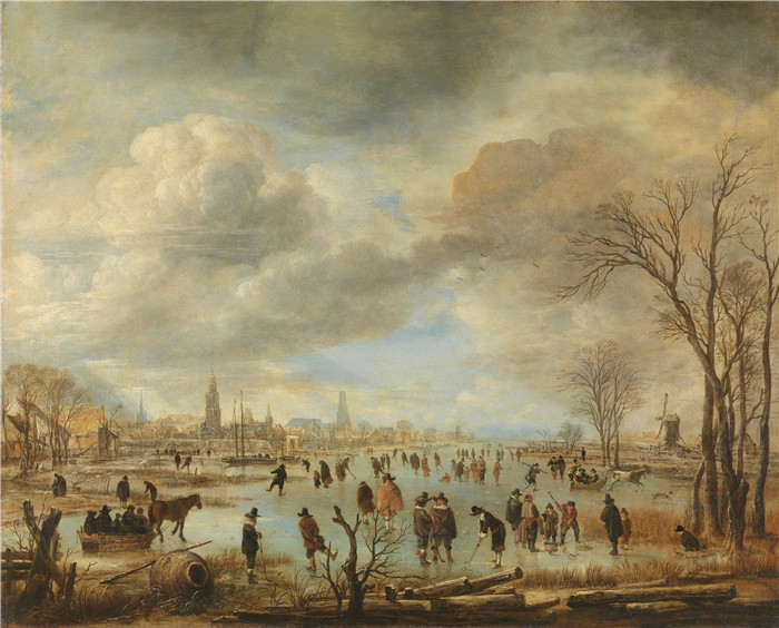 阿尔特·范德尼尔(Aert van der Neer)油画-冬日河景Riviergezicht bij winter
