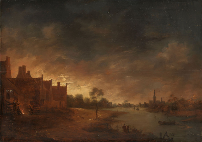 阿尔特·范德尼尔(Aert van der Neer)油画-月光下的河景Riviergezicht bij maanlicht