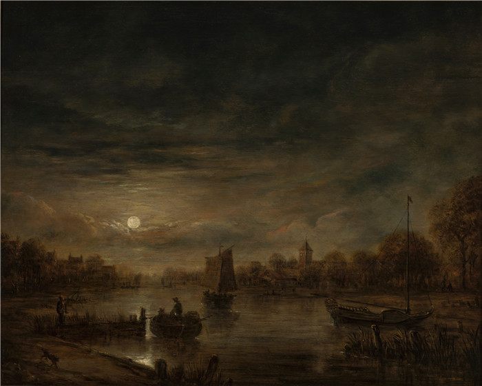 阿尔特·范德尼尔(Aert van der Neer)油画-月光下的河景Krajobraz rzeczny w świetle księżyca