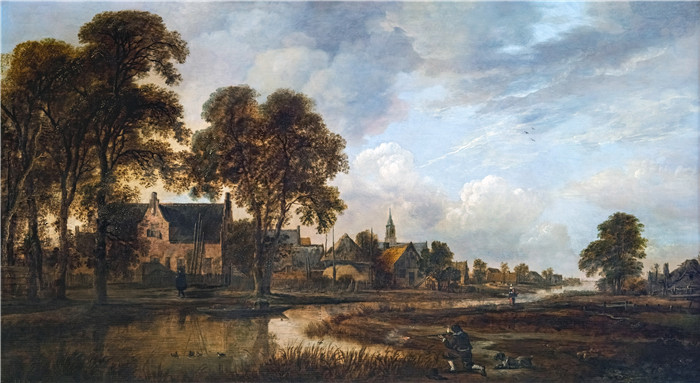 阿尔特·范德尼尔(Aert van der Neer)油画-运河边的荷兰村庄Village hollandais au bord d'un canal