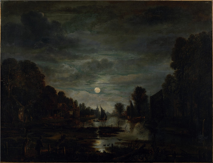 阿尔特·范德尼尔(Aert van der Neer)油画-月光下的河流景观River Landscape in Moonlight