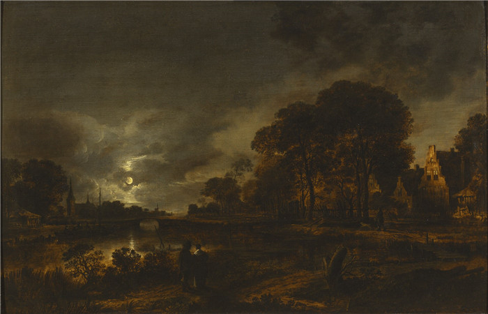 阿尔特·范德尼尔(Aert van der Neer)油画-月光景观Moonlight Landscape (Aert van der Neer)