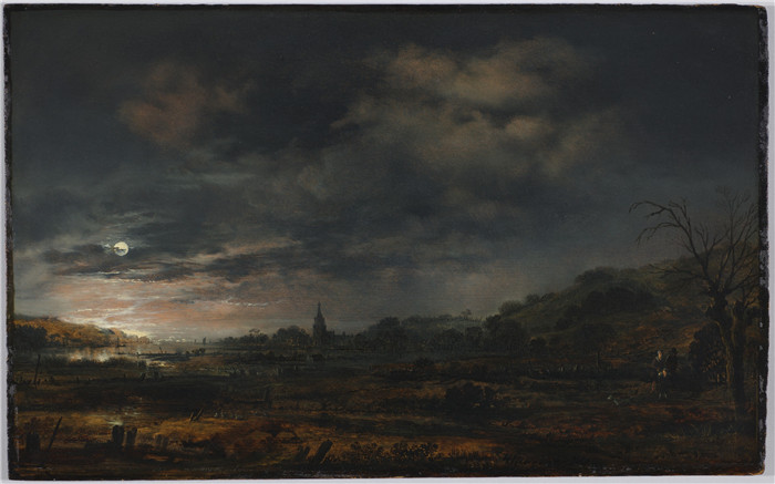 阿尔特·范德尼尔(Aert van der Neer)油画-月光下的河口Moonlit Estuary
