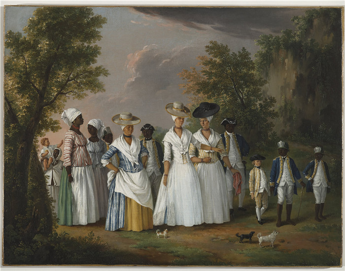 阿戈斯蒂诺·布鲁尼亚斯（Agostino Brunias）画作-风景中的有色人种自由女性及其子女和仆人