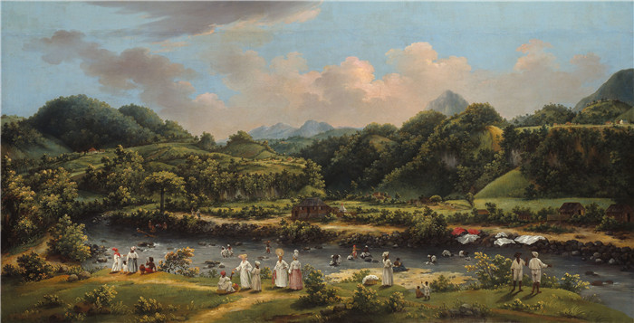 阿戈斯蒂诺·布鲁尼亚斯(Agostino Brunias)画作-多米尼克罗索河景观View on the River Roseau, Dominica