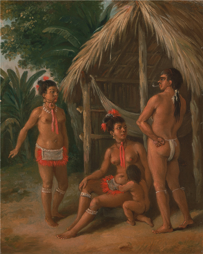 阿戈斯蒂诺·布鲁尼亚斯（Agostino Brunias）画作-小屋外的背风群岛加勒比家庭