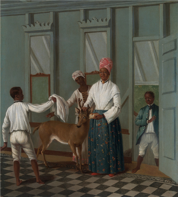 阿戈斯蒂诺·布鲁尼亚斯（Agostino Brunias）画作-仆人洗鹿Servants Washing a Deer