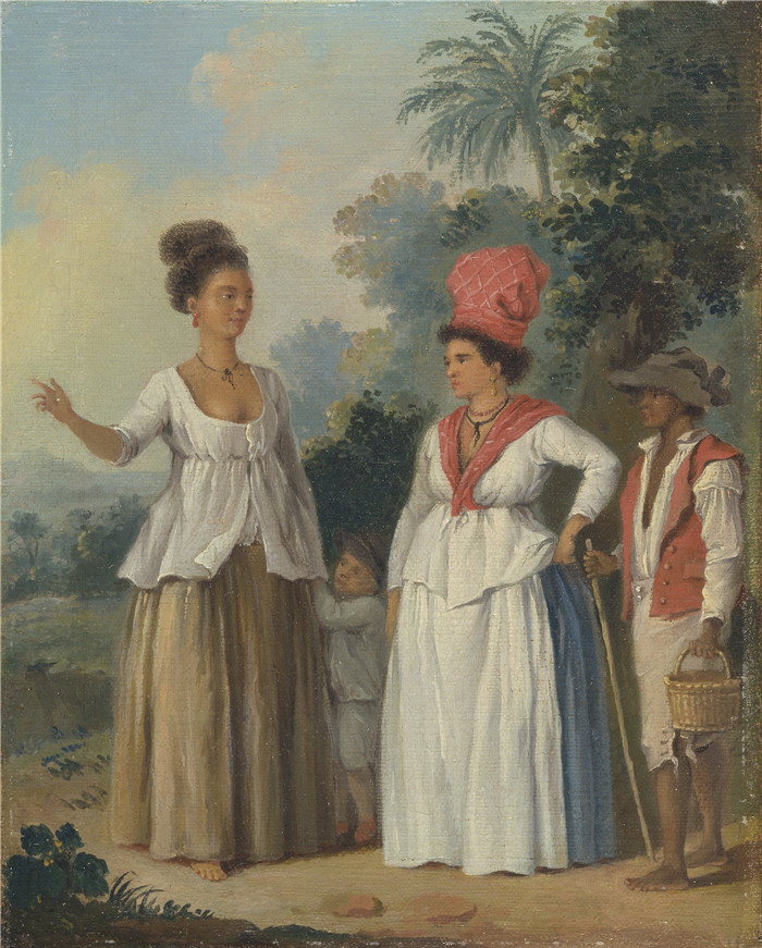 阿戈斯蒂诺·布鲁尼亚斯（Agostino Brunias）画作-西印度有色人种妇女，带着孩子和黑人仆人