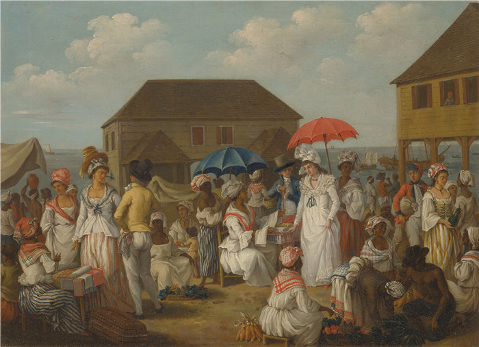阿戈斯蒂诺·布鲁尼亚斯（Agostino Brunias）画作-多米尼克亚麻市场Linen Market, Dominica