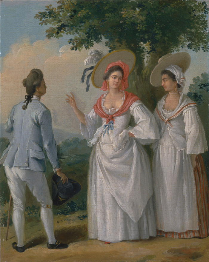 阿戈斯蒂诺·布鲁尼亚斯（Agostino Brunias）画作-穿着优雅服装的免费西印度克里奥尔人