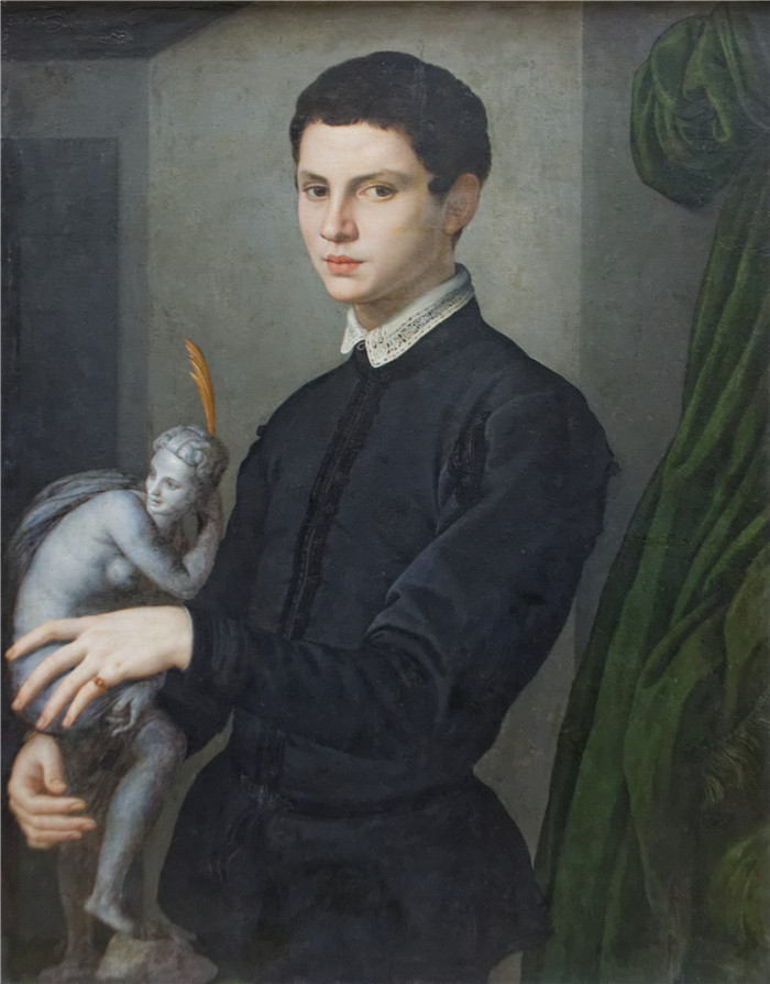 阿格诺洛·布龙齐诺（Agnolo Bronzino）作品-拿着小雕像的人的肖像
