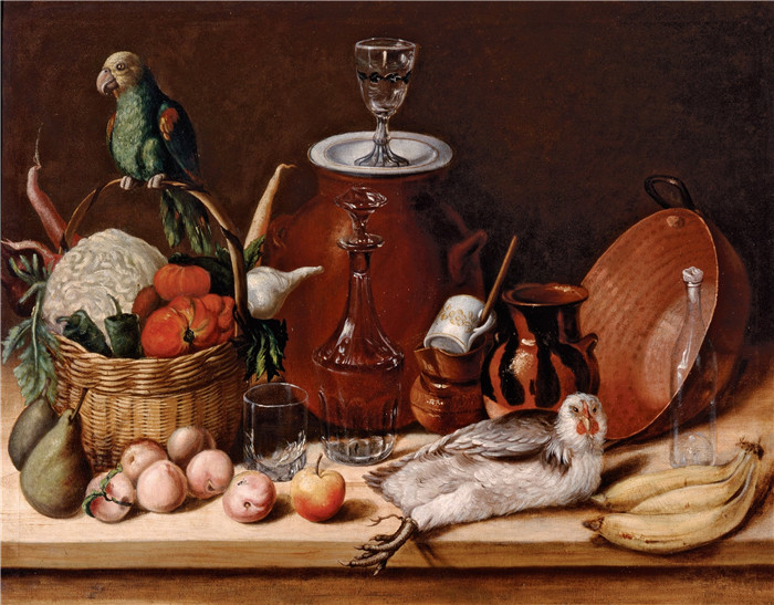 何塞·阿古斯丁·阿列塔(José Agustín Arrieta)作品-绿色鹦鹉餐桌Cuadro de comedor green parrot