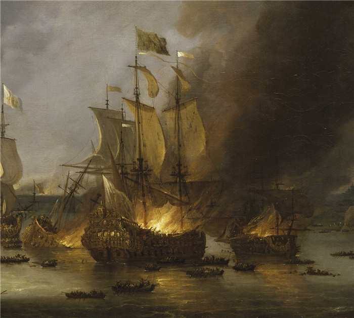 阿德里安·范·迪斯特(Adriaen van Diest)作品-拉霍格战役中太阳皇家号的毁灭