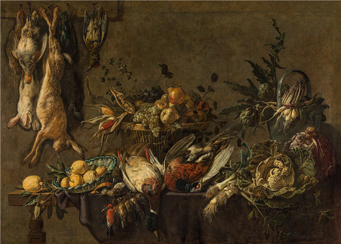 阿德里安·范·乌得勒支(Adriaen van Utrecht)作品-厨房静物Kitchen still life